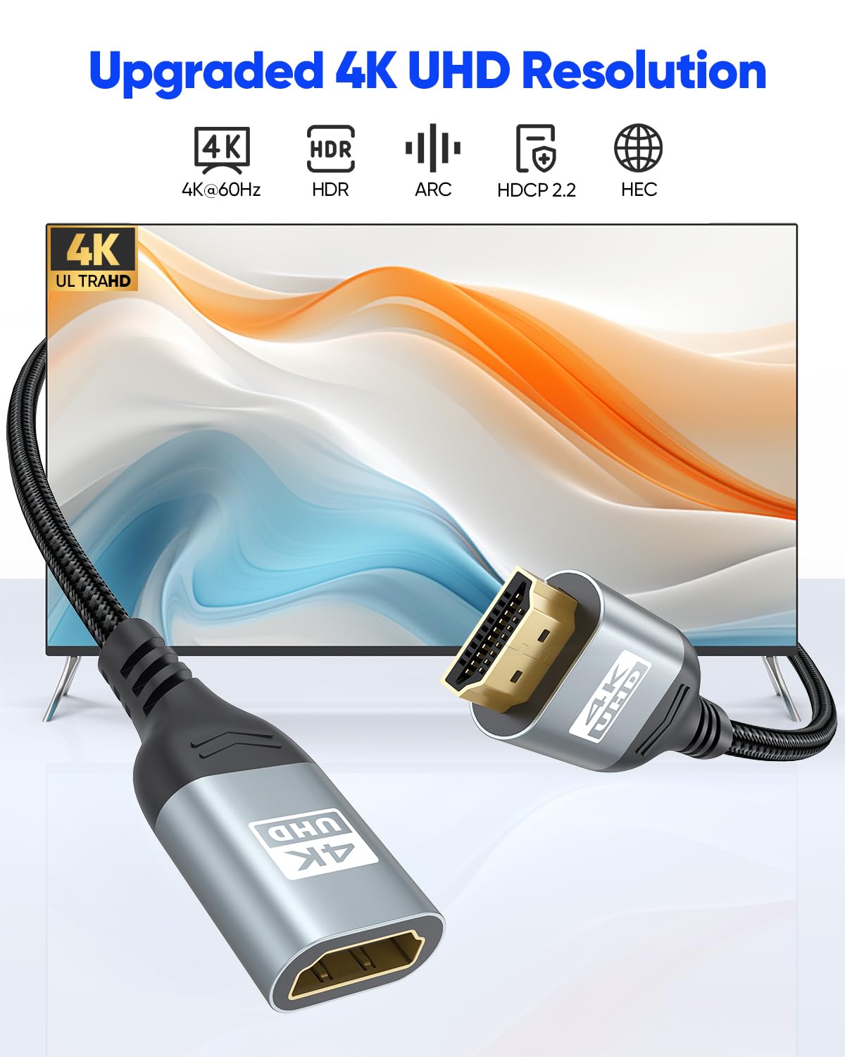 Thumbnail 3 de ZeniKon 4K HDMI Extender Cable 3FT 2-Pack: Flexible, High-Speed HDMI Extension for Gaming and Streaming