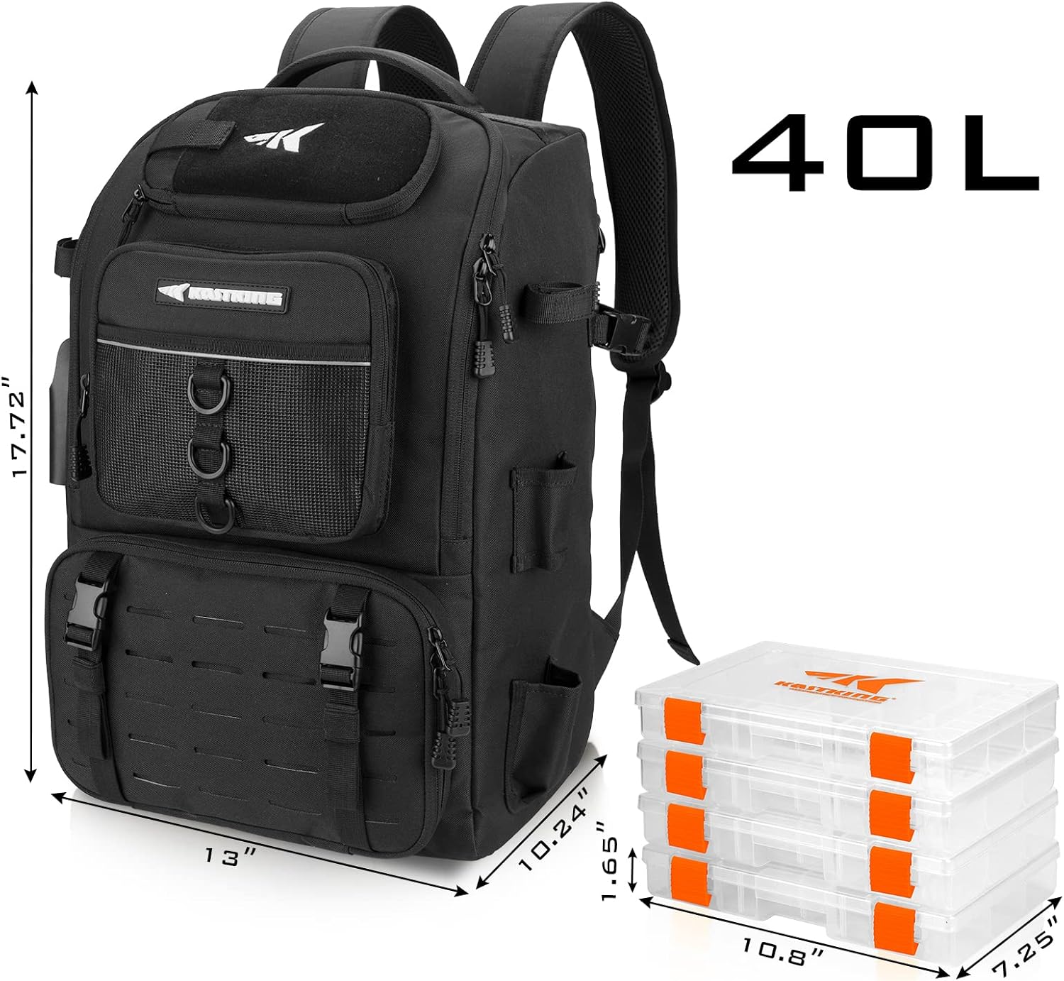 Thumbnail 1 de KastKing KarryAll Fishing Tackle Backpack with Rod Holder and 4 Tackle Boxes