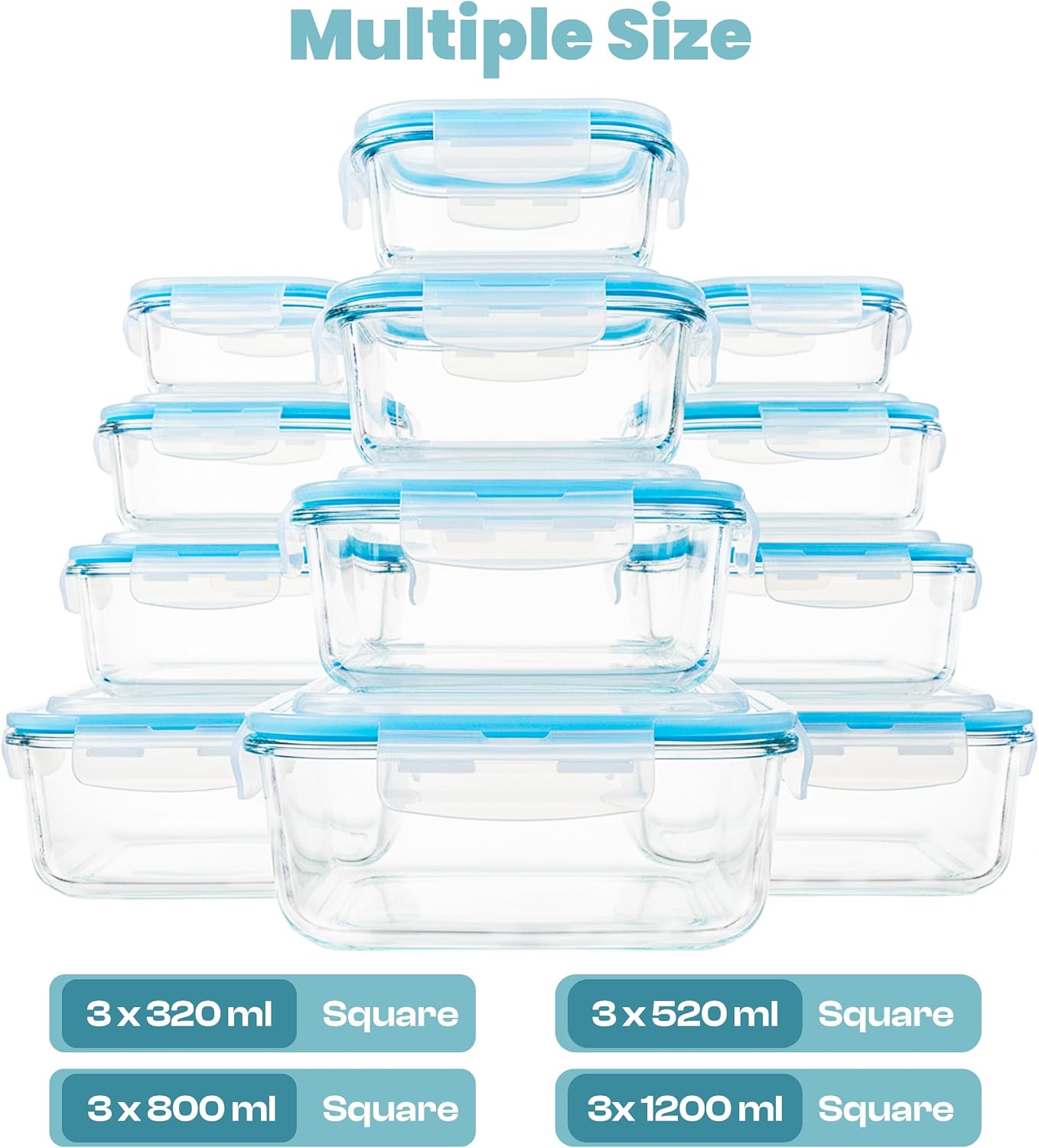 Detalle de KICHLY Set contenitori in vetro per alimenti 24 pezzi – trasparenti, senza BPA, lavabili e adatti a forno, microonde e freezer