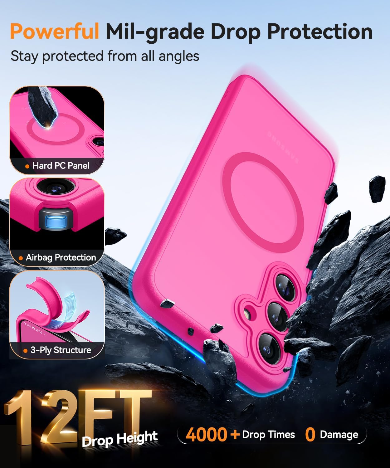 Thumbnail 5 de CANSHN Coque Magnétique pour Samsung Galaxy S25 Plus – Protection complète de l'appareil photo, fond mat translucide en rose vif