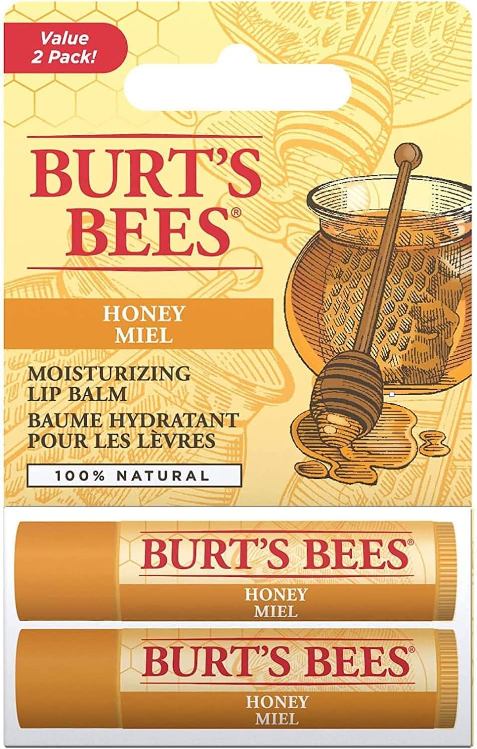 Burt's Bees Balsamo per Labbra Confezione Multipla – Doppia confezione da 2×4,25 g con miele e cera d'api