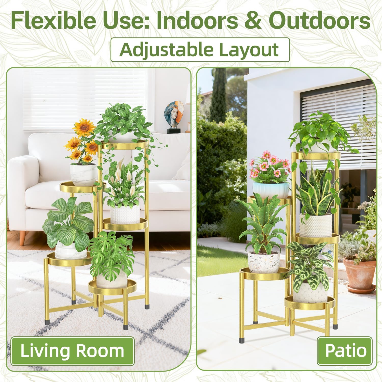 Thumbnail 5 de iDavosic.ly 5-Tier Metal Plant Stand, Gold, Folding Corner Shelf