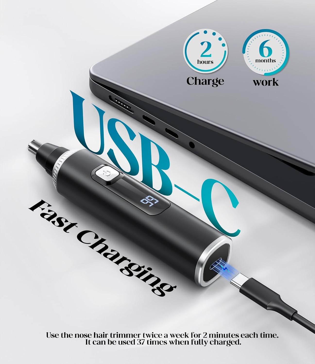 Detalle de Apetexo Nose Hair Trimmer for Men: Painless, 8500 RPM, USB-C Rechargeable & IPX7 Waterproof