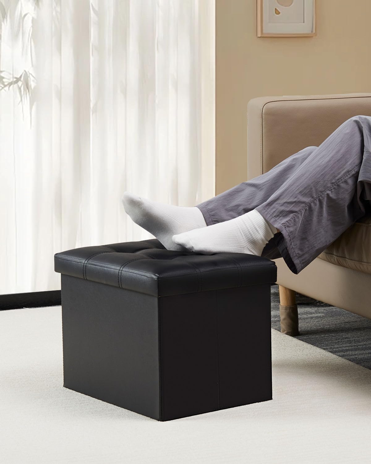 Thumbnail 1 de Bsketa Storage Ottoman 17x13x13in leather storage bench