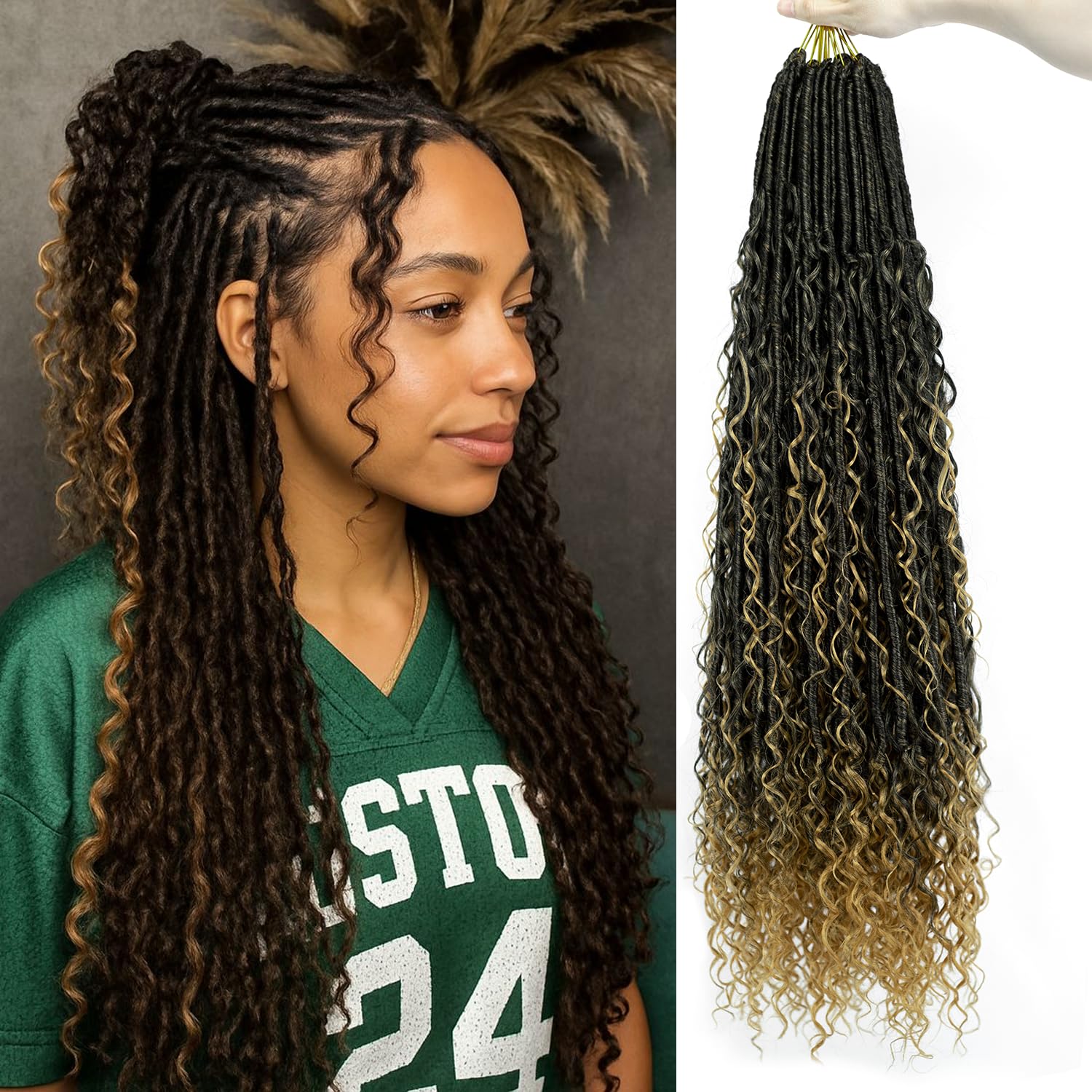 Thumbnail 6 de 8 Packs Boho Faux Locs Crochet Hair – Pre-Looped Goddess Locs, 14 Inch with Curly Ends for Black Women