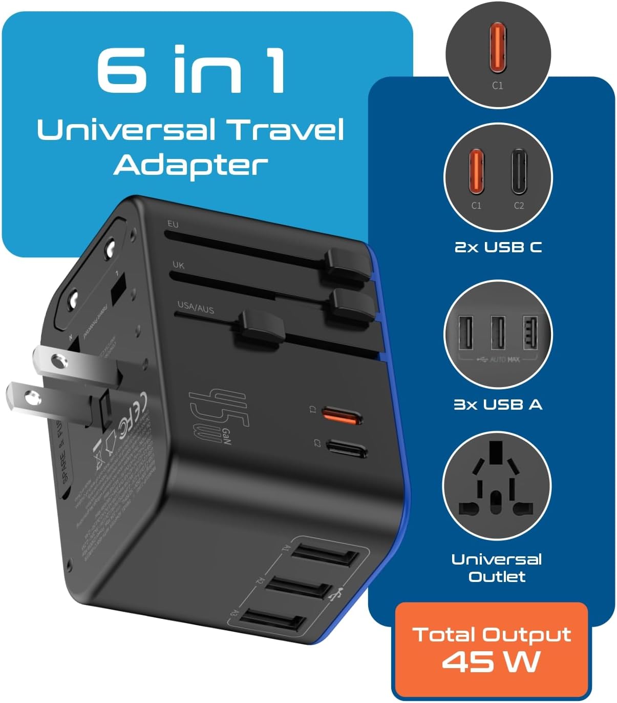 Thumbnail 1 de Ceptics Universal Travel Adapter 45W 🔌