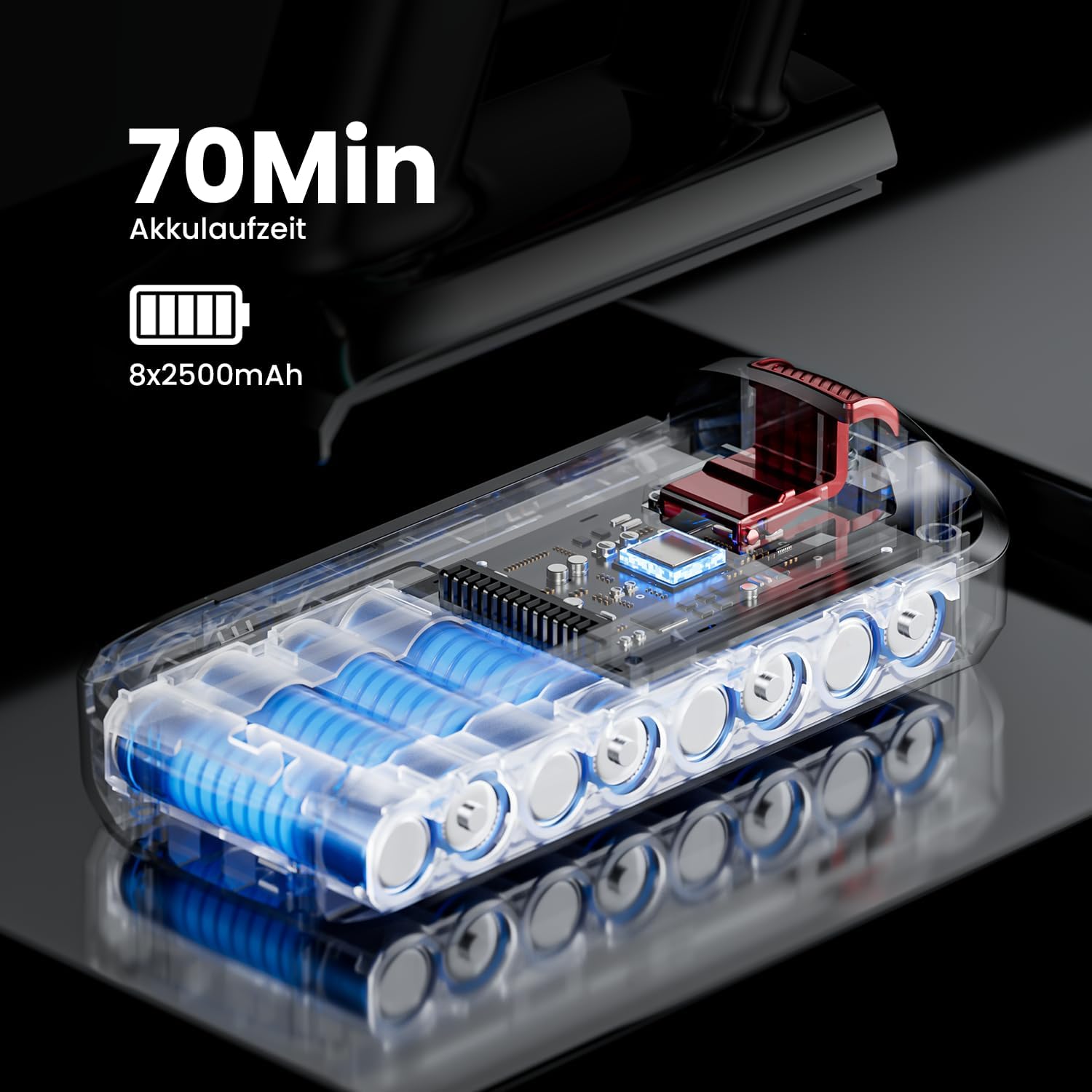 Detalle de FDUXUD Akku Staubsauger Kabellos 600W – 50kPa, 70 Min Laufzeit, Anti-Tangle-Bürste, OLED Display, Wandladestation