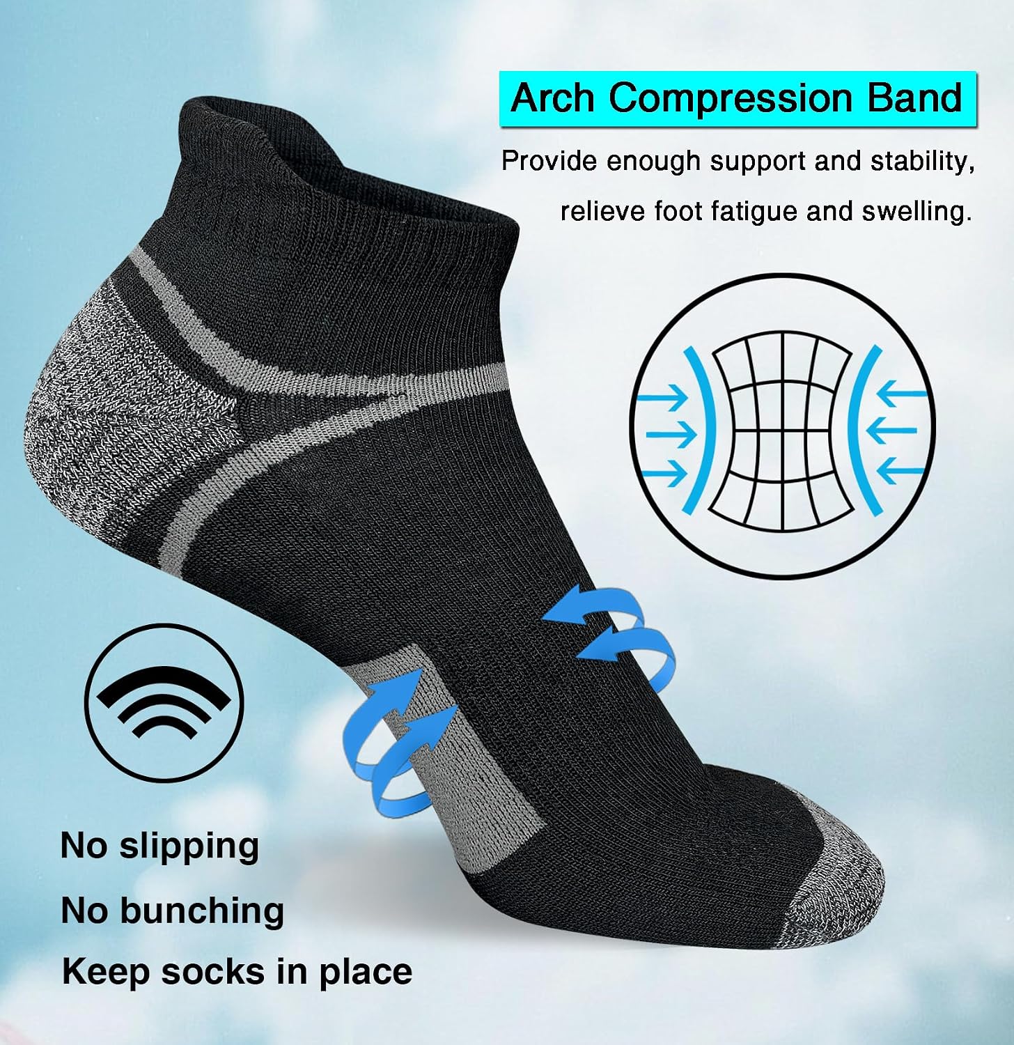 Detalle de suaskk Men’s Athletic Cushioned Ankle Socks (5 Pairs) for Anti-Blister, Wicking Comfort