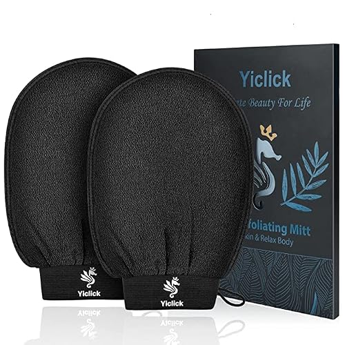 Detalle de Yiclick Koreanische Peeling-Handschuhe, Peelinghandschuh für Bad – 2er Set aus Visko-Pflanzenfaser, Black