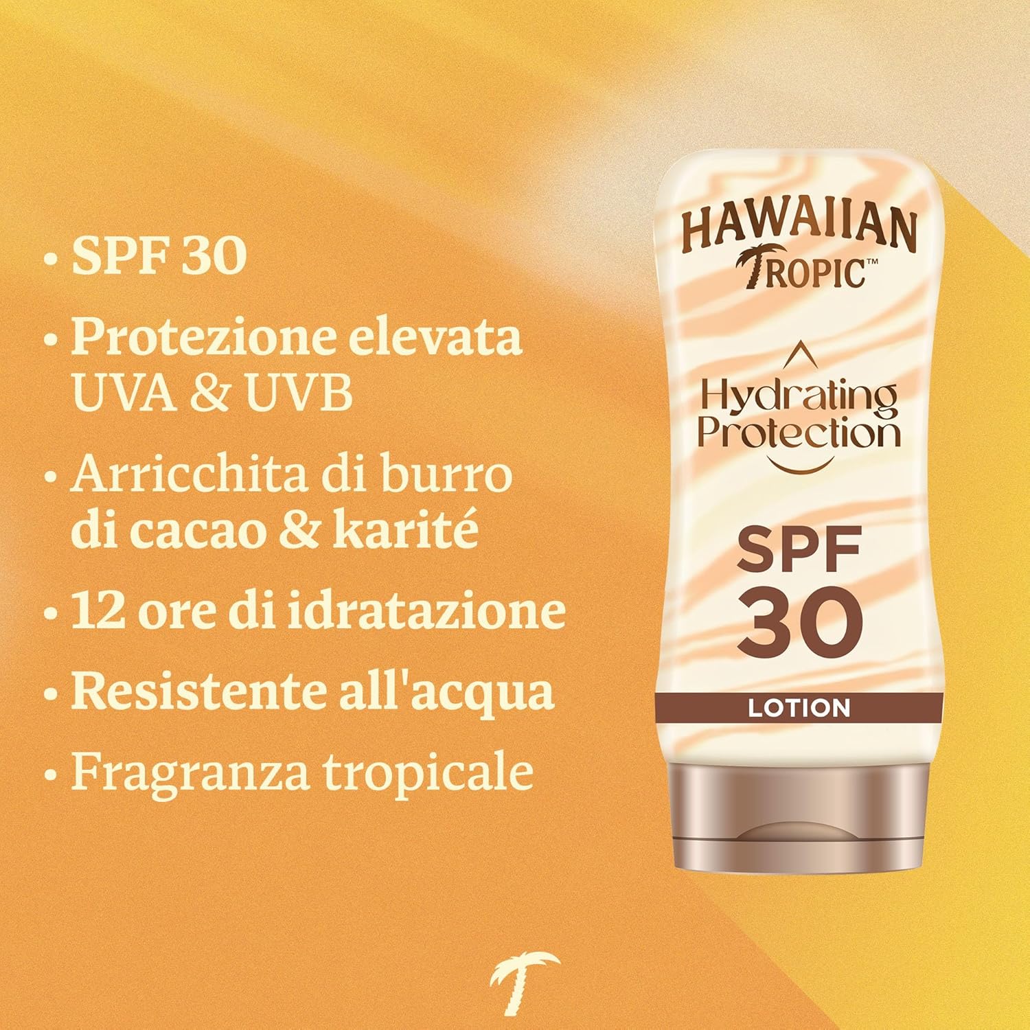 Detalle 2 de Hawaiian Tropic Lozione Solare Hydrating Protection SPF 30 180 ml: idratazione e protezione solare in un profumo tropicale