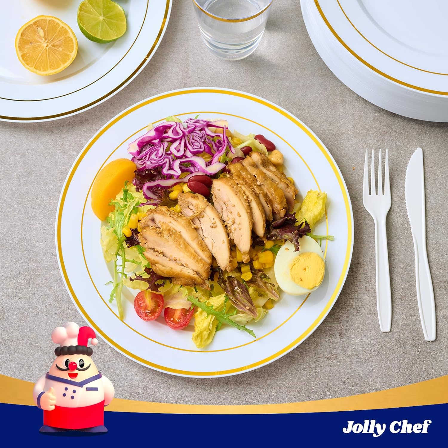 Thumbnail 5 de JOLLY CHEF Gold Plastic Plates 10 Inch 🍽️