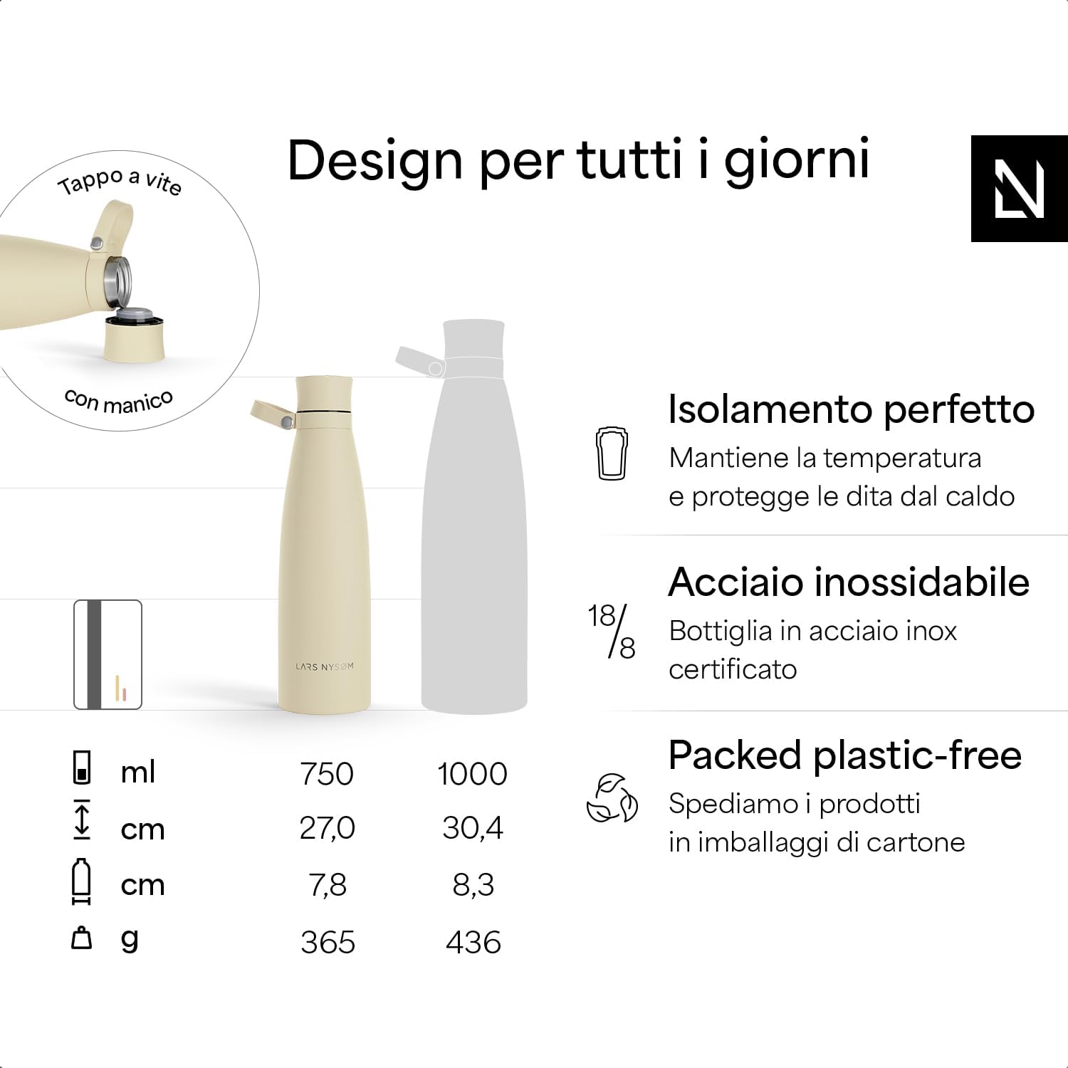 Thumbnail 3 de LARS NYSØM Borraccia Termica 750ml in Acciaio Inox – Design funzionale e isolamento a vuoto