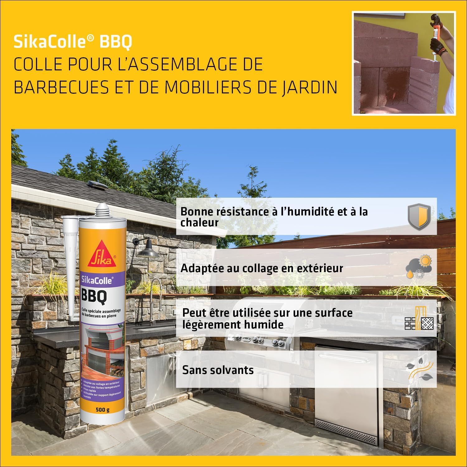 Detalle de SikaColle BBQ Beige Clair – Colle spéciale pour petits barbecues en pierre (500 g) – Extérieur