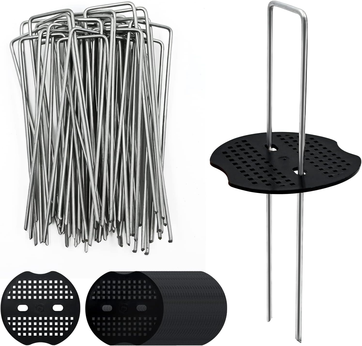 40 Pack 6 Inch Garden Pegs Stakes & 40 Pcs Fixing Washers for Ground Fixation