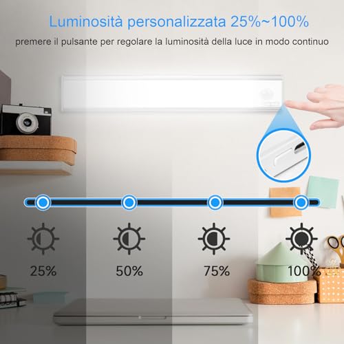 Detalle de Haokiang luce LED sottopensile cucina 24 cm, 39 LED con sensore di movimento – confezione da 2 pezzi