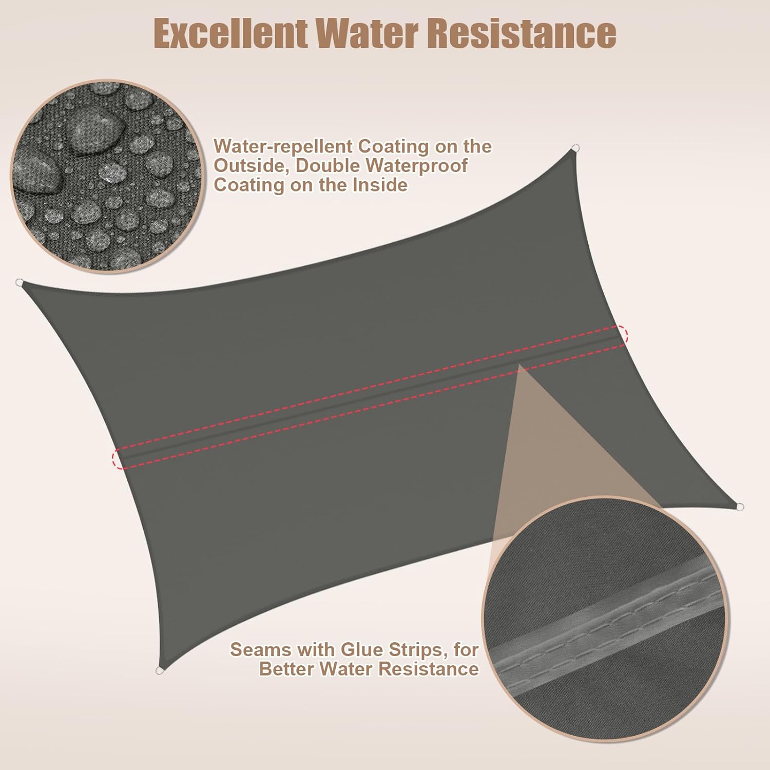 Thumbnail 3 de WOLTU Voile d’ombrage imperméable en PES 200 g/m², 3x4 m, gris foncé, avec œillets et cordes