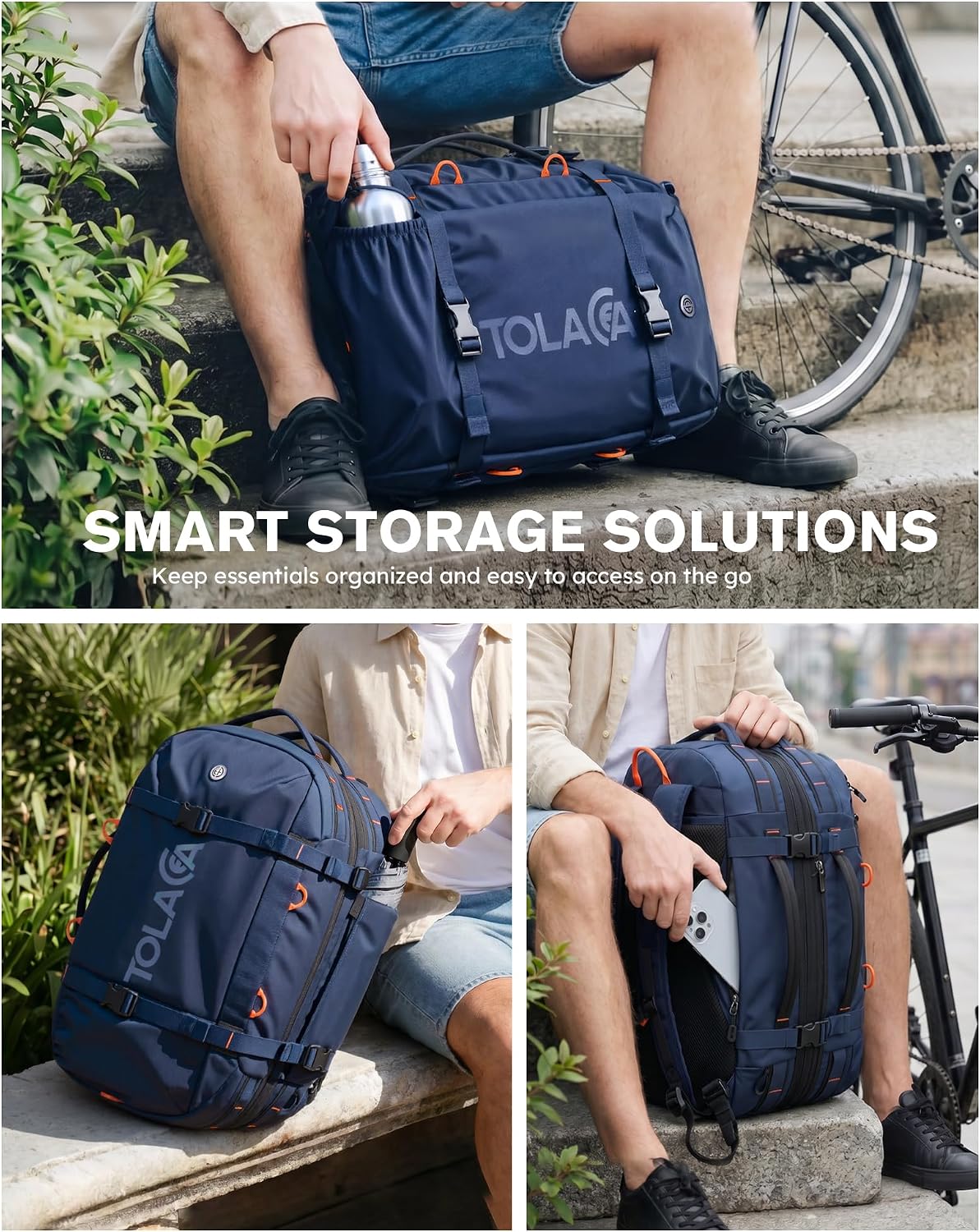 Detalle de Tolaccea Reiserucksack – Handgepäck-Rucksack mit 40–50 L, 15,6 Zoll Laptopfach, TSA-freundlich, erweiterbar und vielseitig einsetzbar