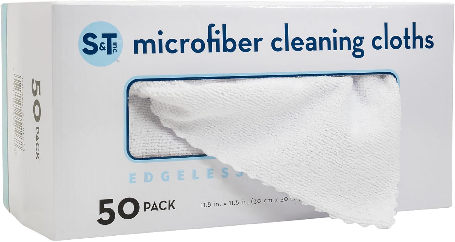 Detalle de S&T INC. 50 Pack Microfiber Cleaning Cloths with Box — Reusable, Lint-Free Towels for Home and Car Care