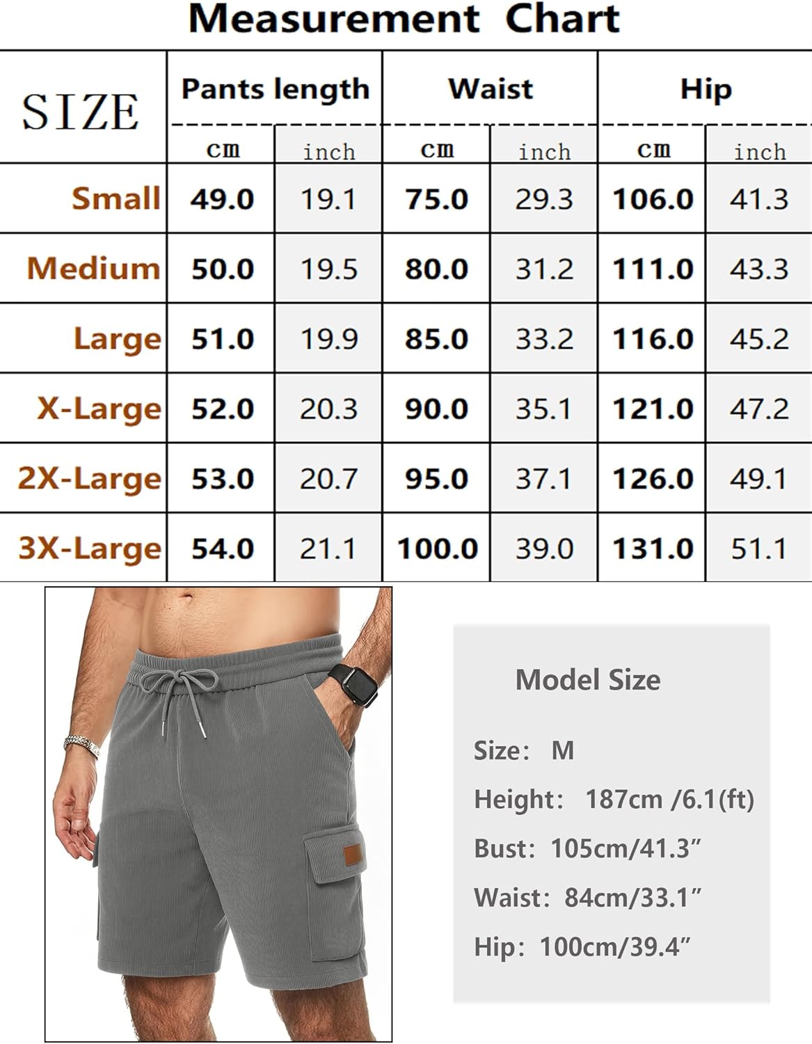 Detalle 2 de iClosam Kurze Hosen Herren Corduroy Cargo Shorts – Bequem, Abriebfest, Elastischer Bund