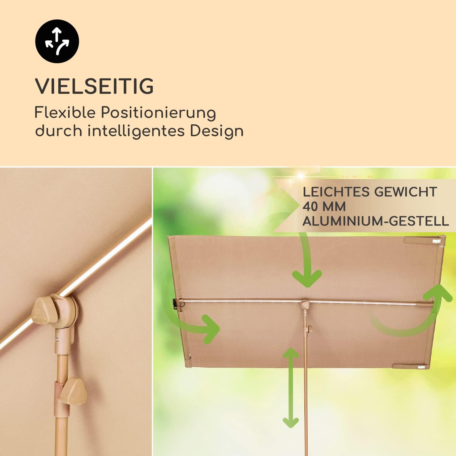 Detalle 2 de Blumfeldt GDW8-FlexShadeLED-LT Garden Parasol with Solar Panels and RGB LEDs
