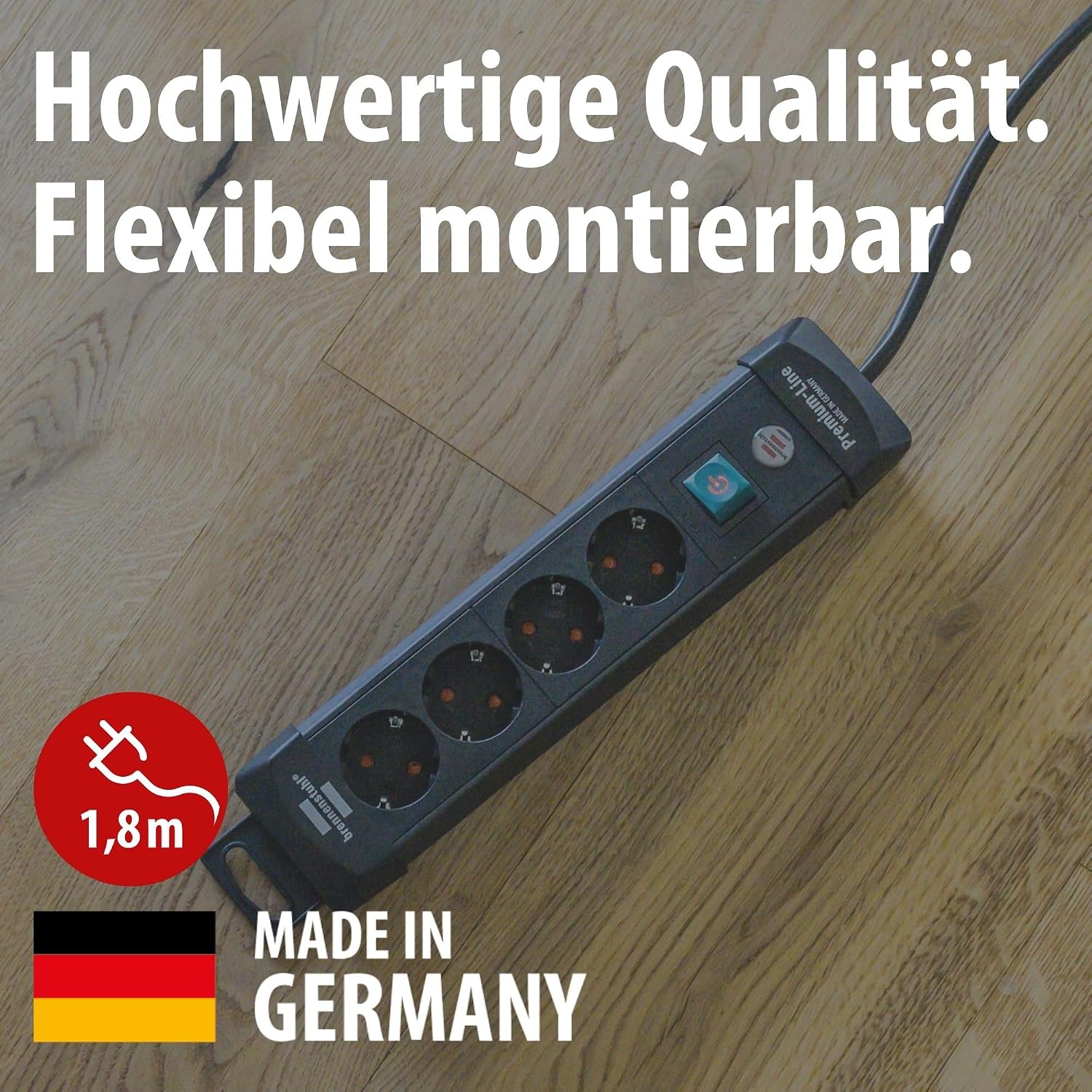 Detalle de Brennenstuhl Premium-Line Steckdosenleiste 4-Fach, 1,8 m – Schwarz