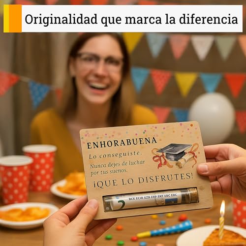 Thumbnail 8 de METACREART Regalo de graduación en madera con tarjeta para dinero y su tubo de cristal