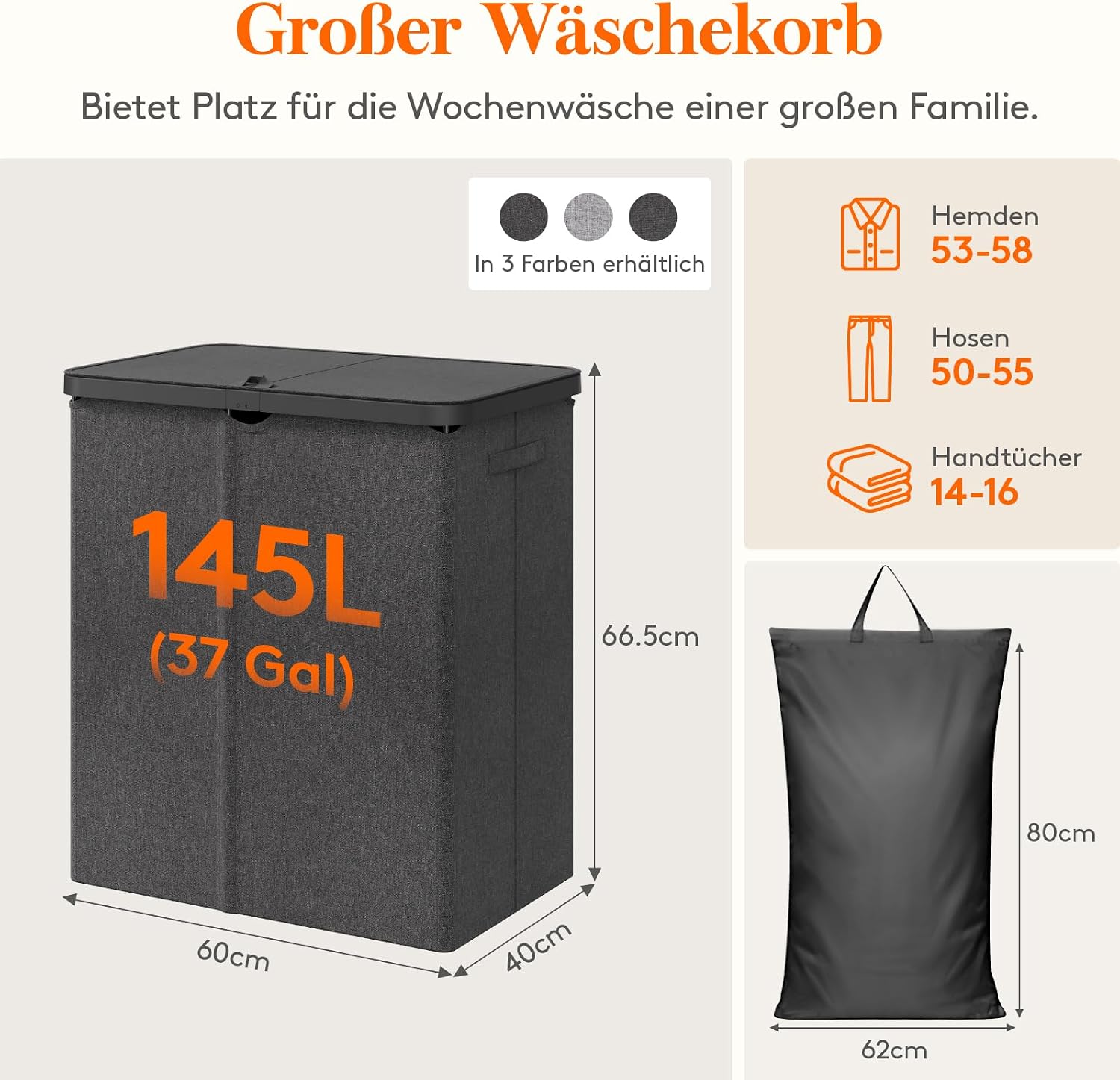 Detalle de Lifewit Wäschekorb mit Deckel 145 l