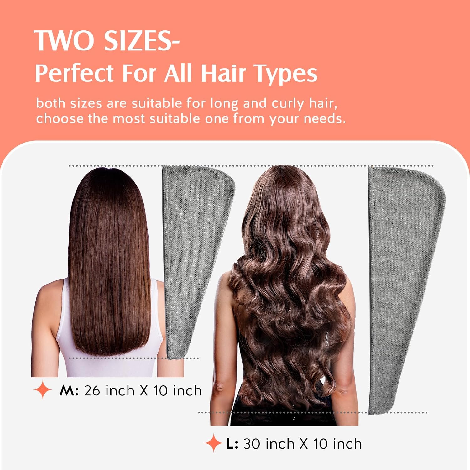 Detalle 2 de YFONG Microfiber Hair Towel Wrap, 2-Pack, 26 x 10 Inches, Elastic Loop