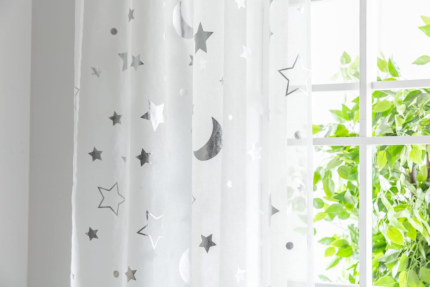 Thumbnail 5 de Boyouth Stars Moon Sheer Voile Curtains 2 Panels