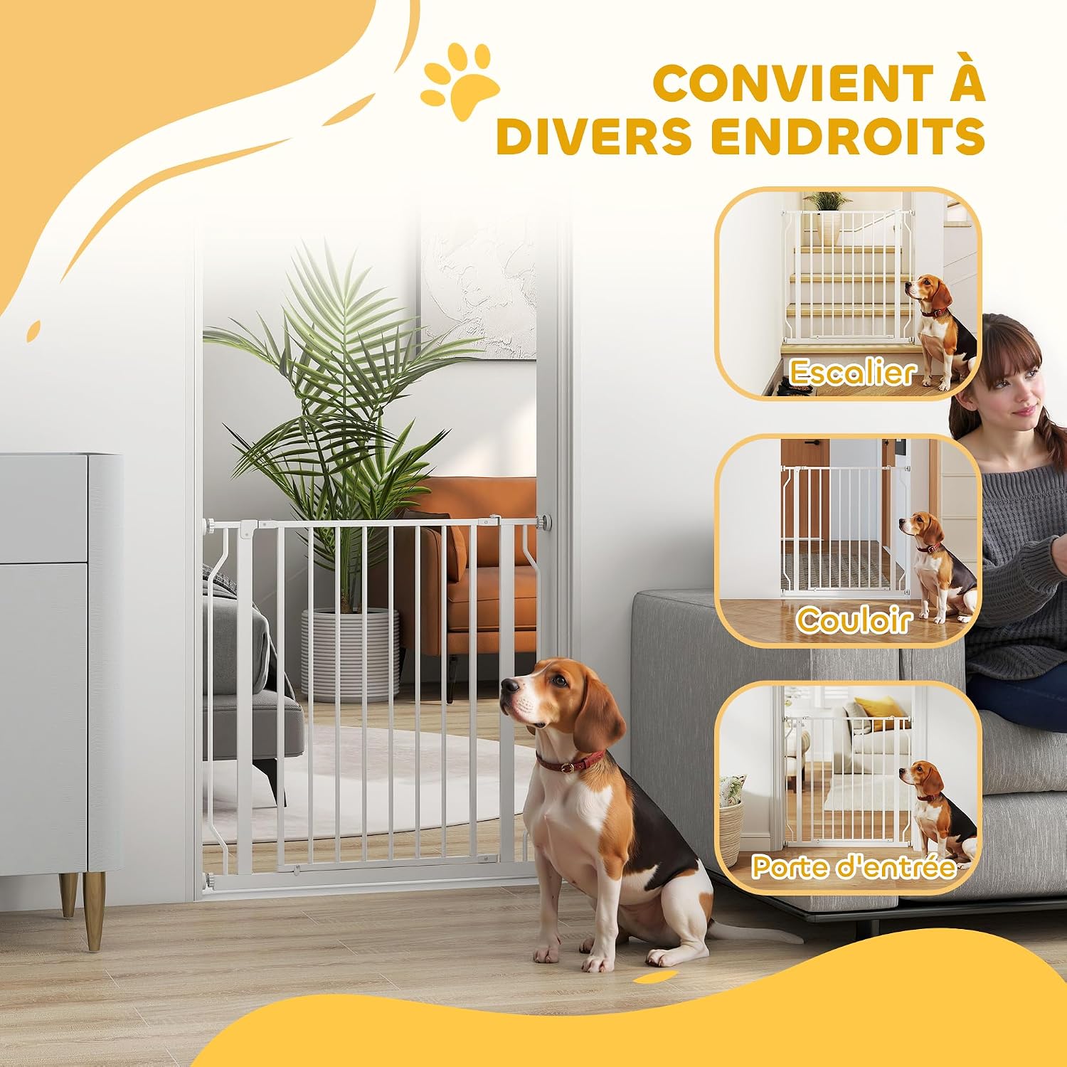 Thumbnail 6 de PawHut Barrière de sécurité pour chien extensible 75–85 x 76 cm (montage à pression, acier et ABS) pour escaliers et couloirs