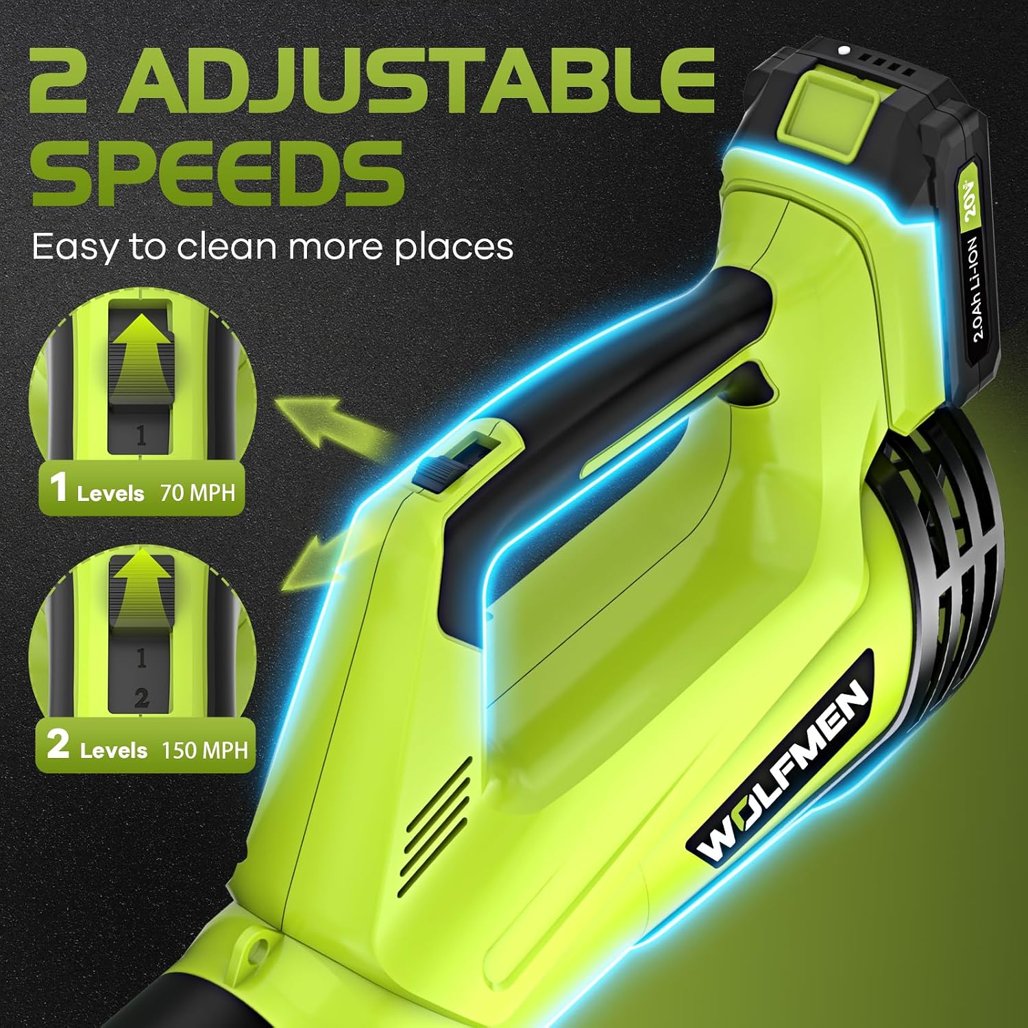 Detalle de WOLFMEN Cordless Leaf Blower with 2 Batteries