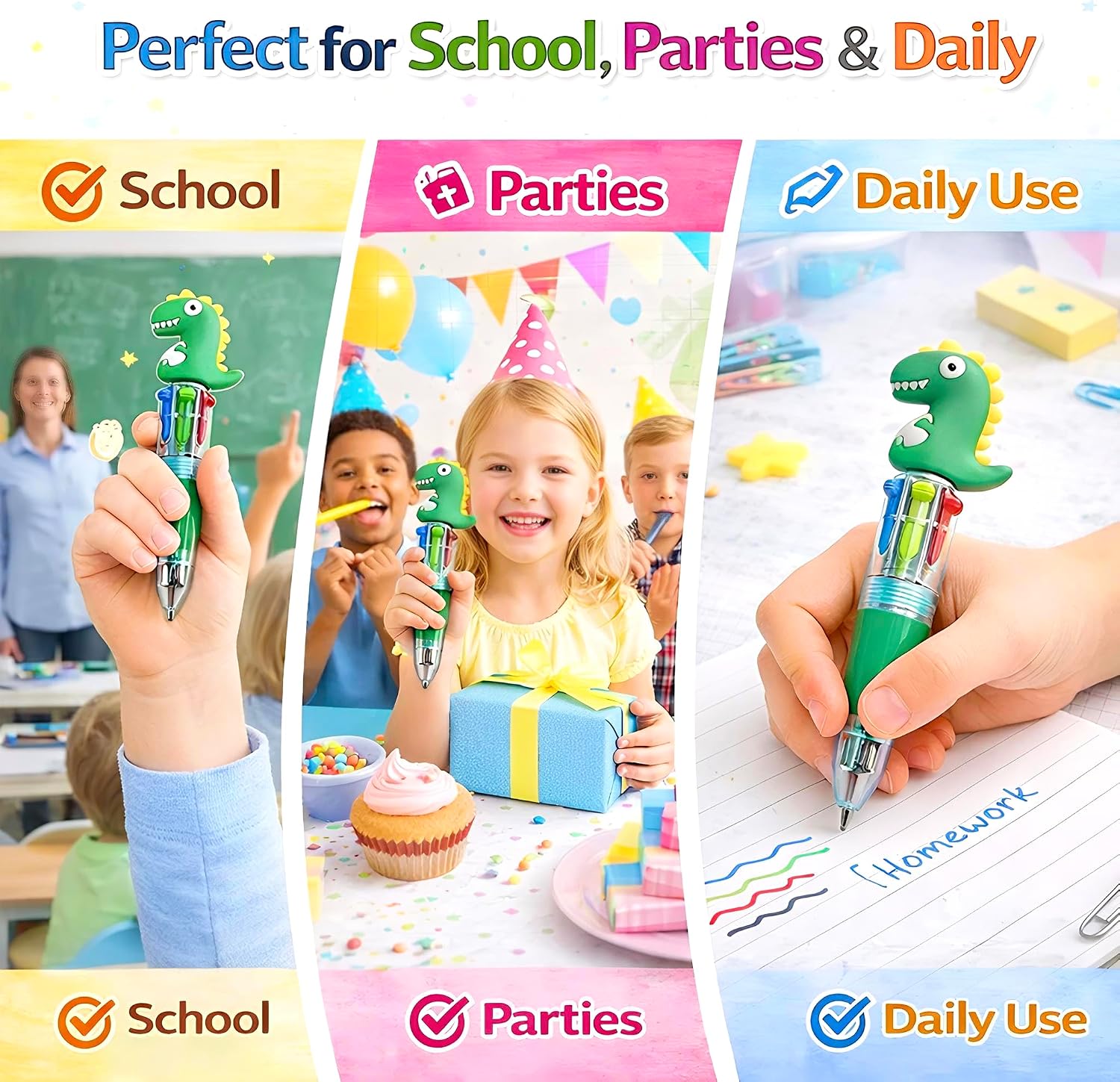Thumbnail 6 de Kids Multi Coloured Pens 4 in 1, 24 Pcs – Mini Cartoon Ballpoint Pens