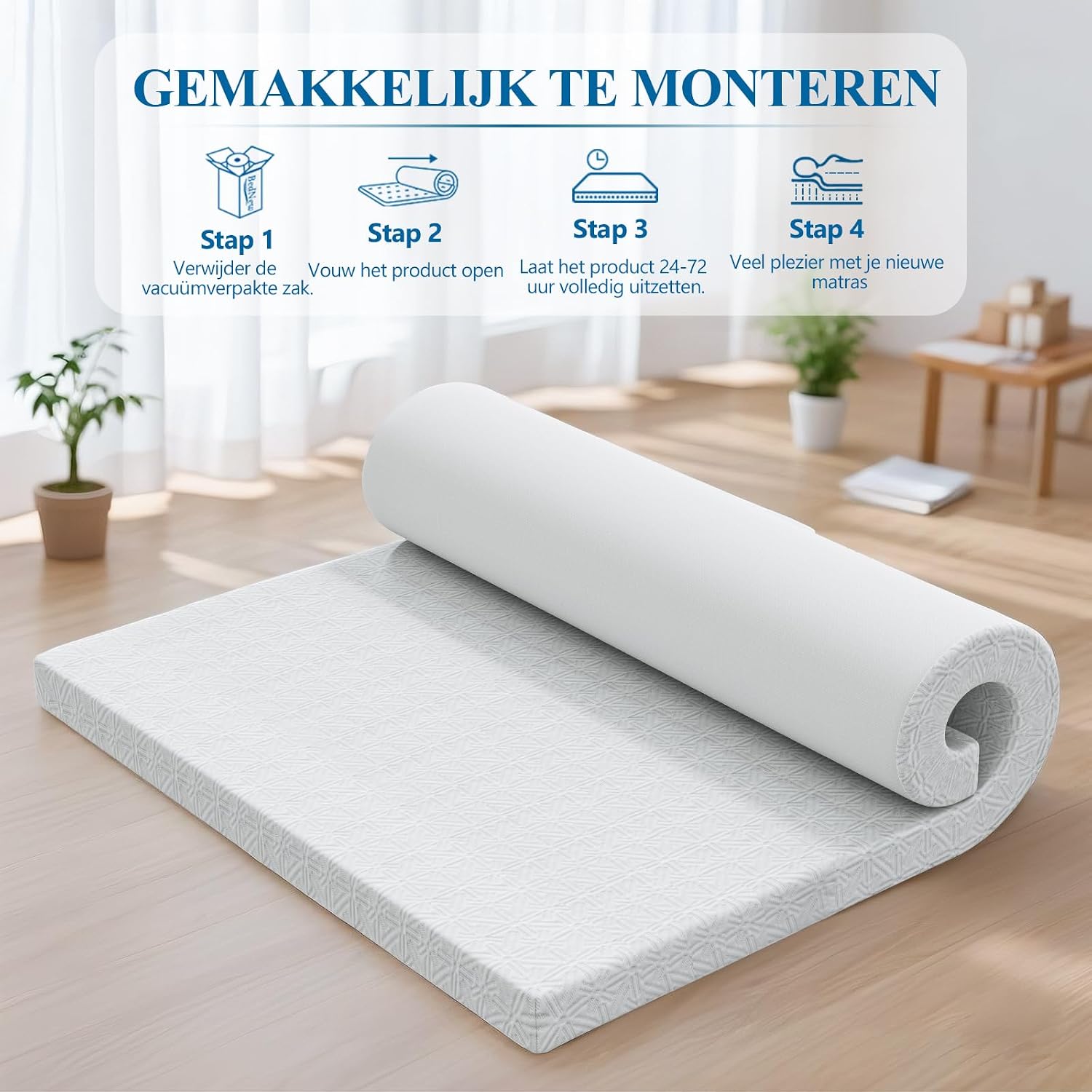 Detalle 2 de Bednew TP01 matrastopper 160 x 200 cm, 8 cm met gelgeheugenschuim