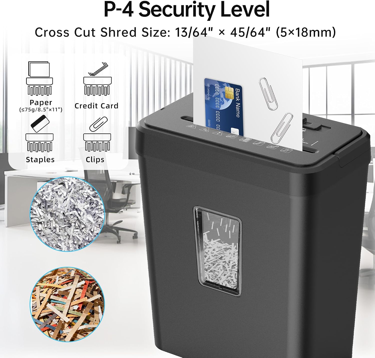 Detalle de Novodesk NOVO-AZ1693VC Cross-Cut Paper Shredder, P-4, 8-Sheet, 4.23-Gallon Bin