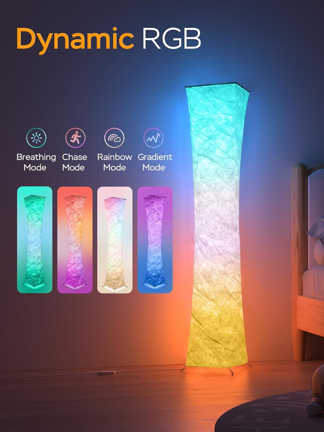 Thumbnail 3 de Amdelne RGB Stehlampe Wohnzimmer Dimmbar – Stoffschirm Weiß, Musik-Sync