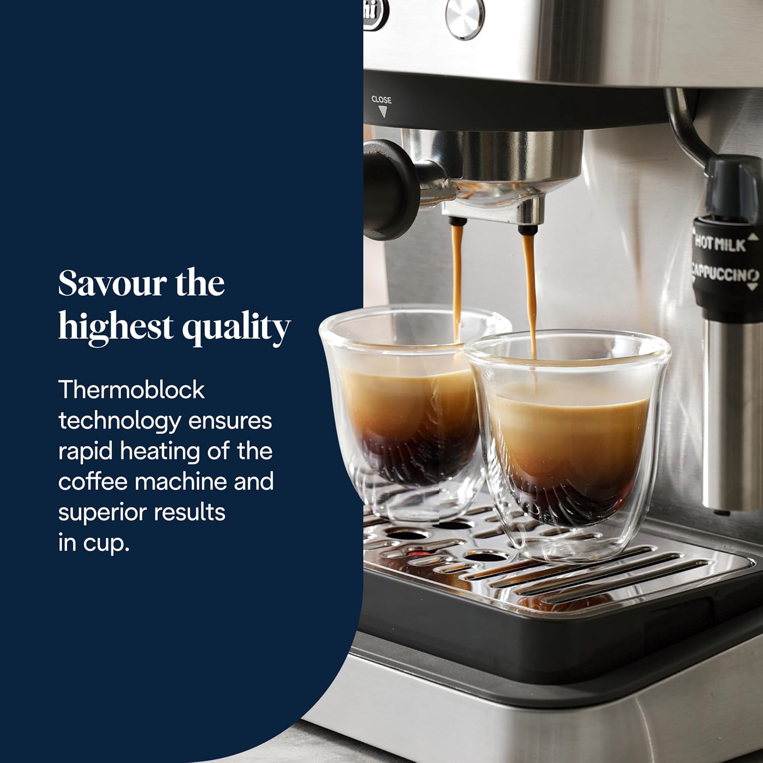 Detalle 2 de De'Longhi Siebträgermaschine Classic EM450.M – 15 Bar Druck, Vollmetallgehäuse, Thermoblock, 1,7 l Wassertank