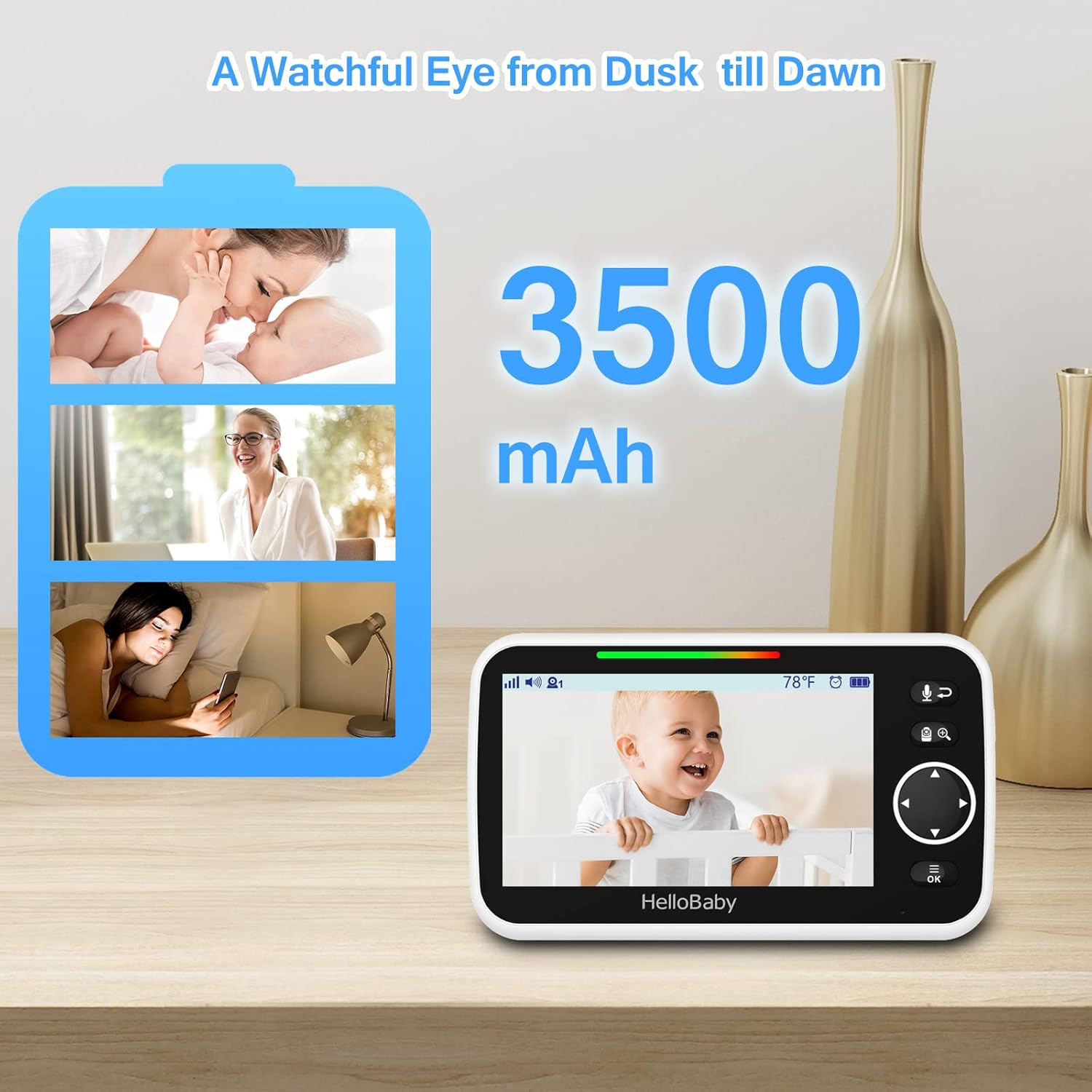 Thumbnail 3 de HelloBaby Monitor with Camera 5" screen, 3500mAh battery