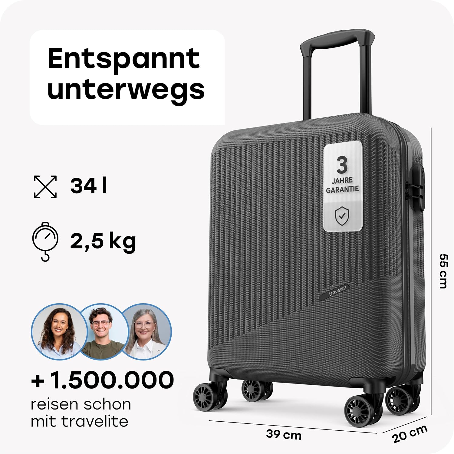 Thumbnail 2 de travelite BALI Handgepäck Trolley klein (55 x 39 x 20 cm) mit Hartschale, 4 Doppelrollen & Zahlenschloss