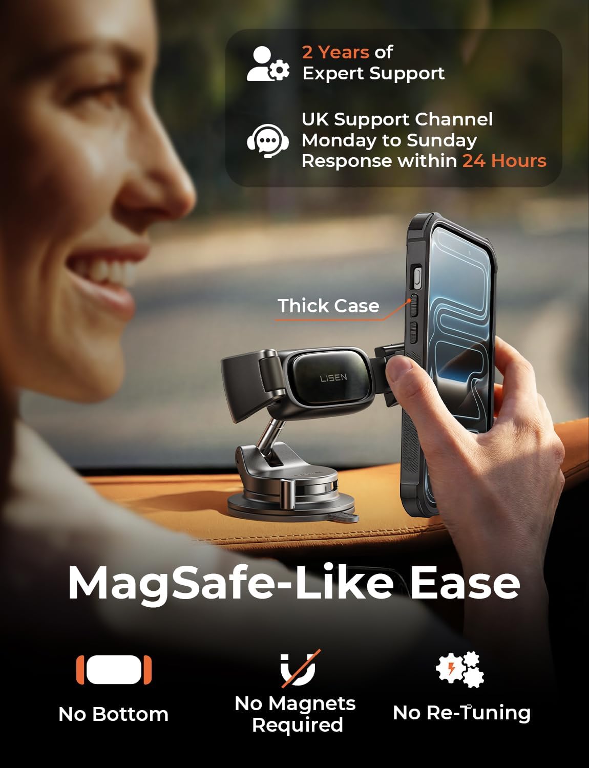 Detalle de LISEN Car Phone Holder 2026 self-adjusting suction mount for dashboard and windscreen