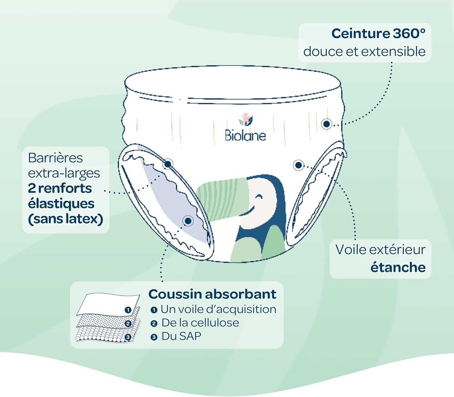 Detalle 2 de BIOLANE Taille 4 Pants zéro fuite 12h — 126 couches 👶