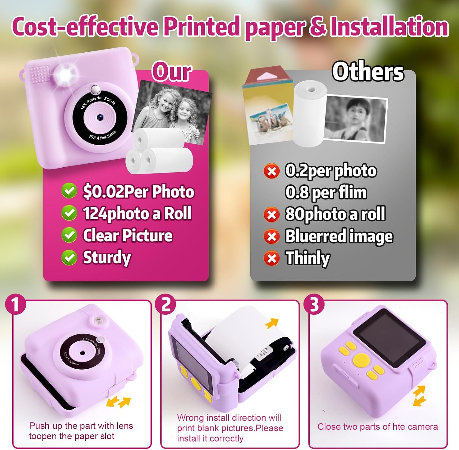 Thumbnail 6 de Kids Instant Camera 1080P with 32GB SD card