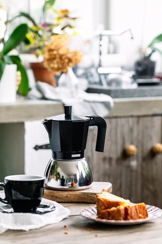 Detalle de Monix Induction Inox: Cafetera italiana de inducción, 6 tazas en negro