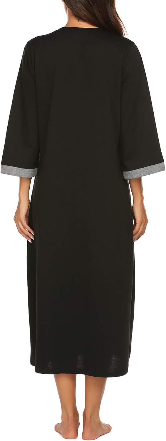 Detalle de Ekouaer Women's Full-Length Zip-Front Robe with 3/4 Sleeves and Pockets