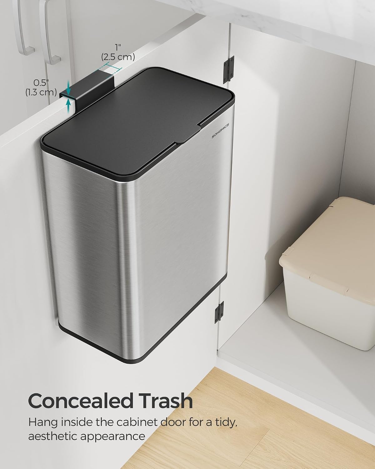 Detalle 1 de SONGMICS LTB810E08 8L Hanging Bin, Stainless Steel, Dual-Opening Lid
