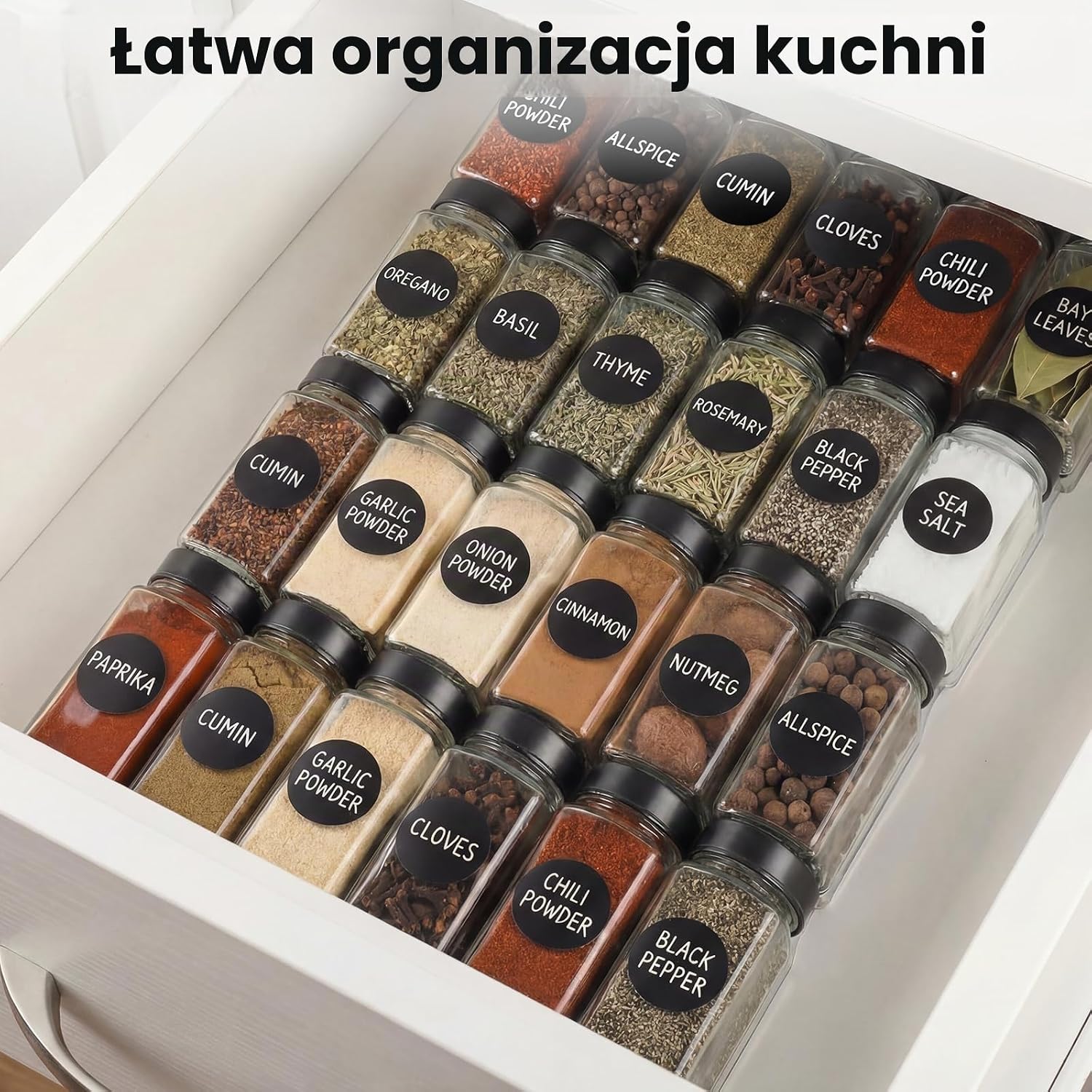 Detalle de JAECU – 12 szklanych słoików na przyprawy 120 ml z etykietami i akcesoriami