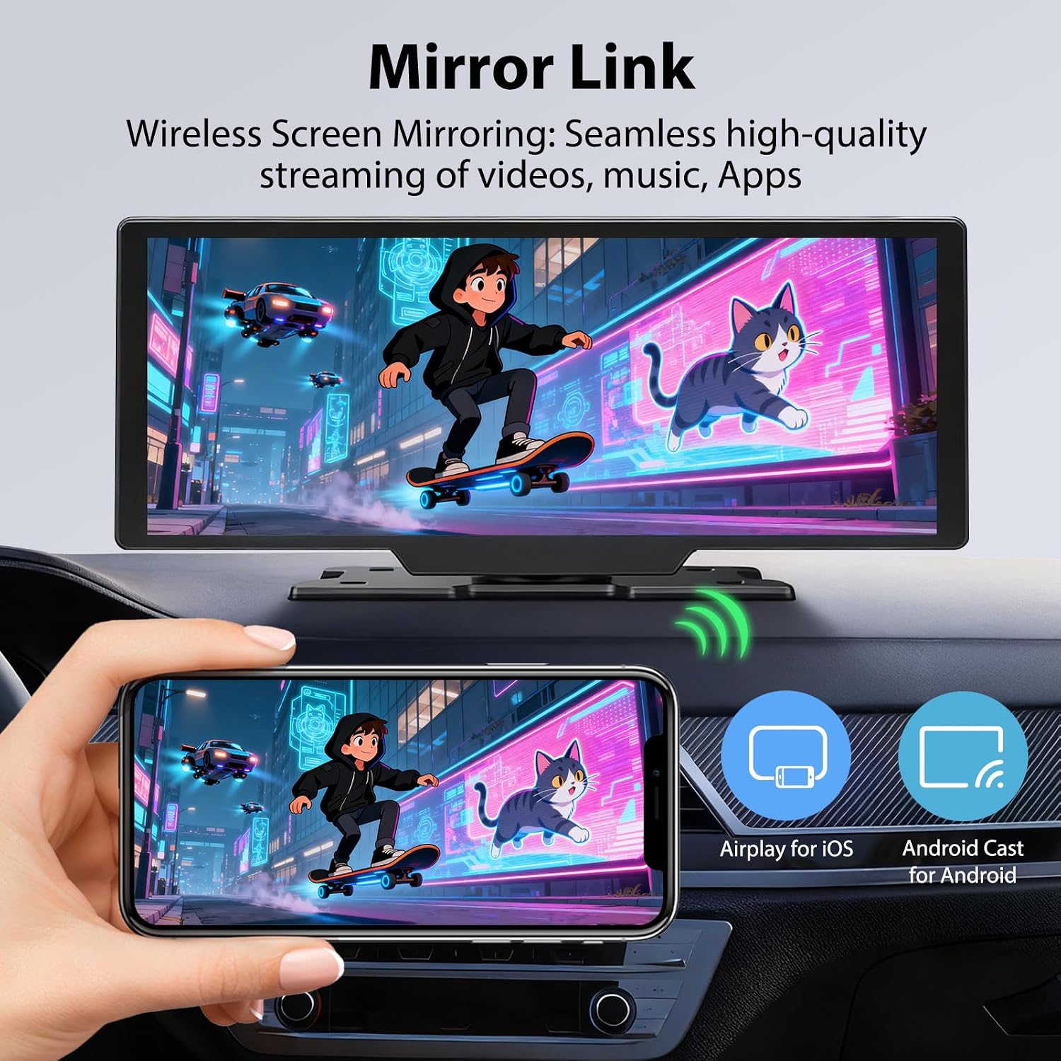 Detalle de ELECROW 10.26” Wireless Portable CarPlay Screen with 4K Front & HD Rear Dual Dash Cam