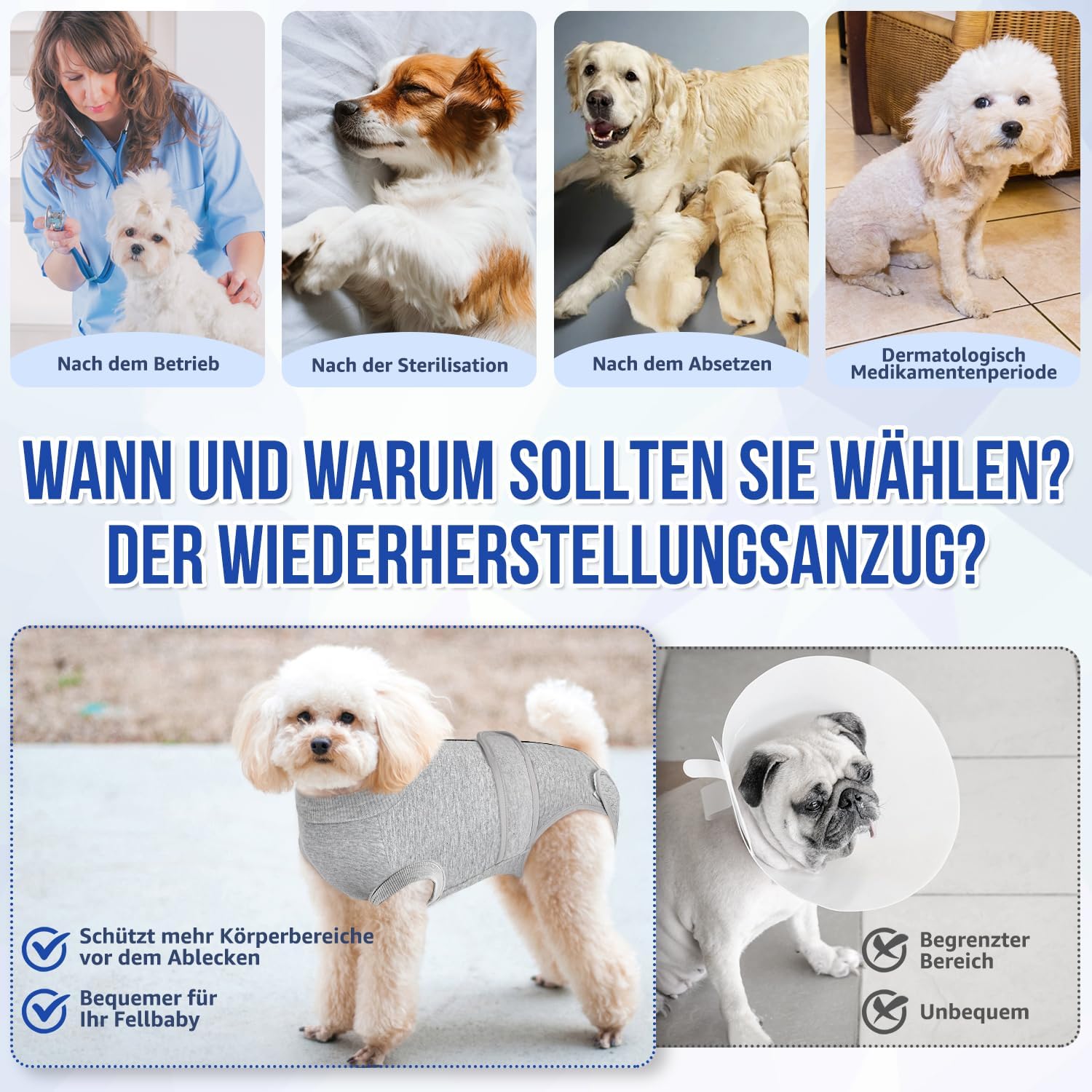 Detalle 2 de Eyein Hundebody nach OP – atmungsaktiver, weicher Einteiler mit Reißverschluss und Gürtel (Grau, XL)