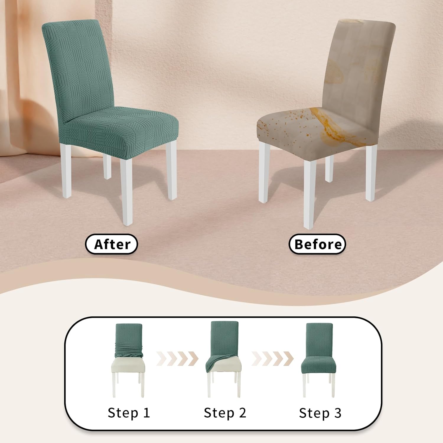 Thumbnail 5 de Ystyle Housse De Chaise 6 Pièces – Housse Chaise Salle À Manger Élastique et Lavable – Vert Clair