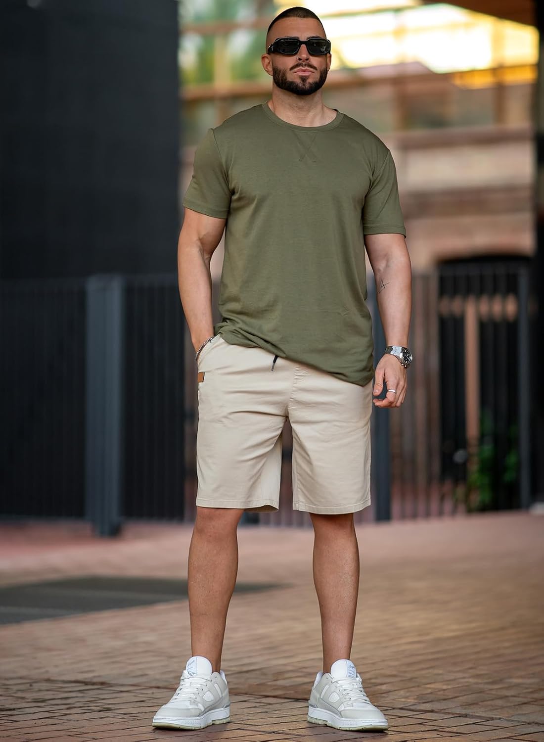 Detalle 2 de JMIERR Mens Cotton Drawstring Chino Shorts