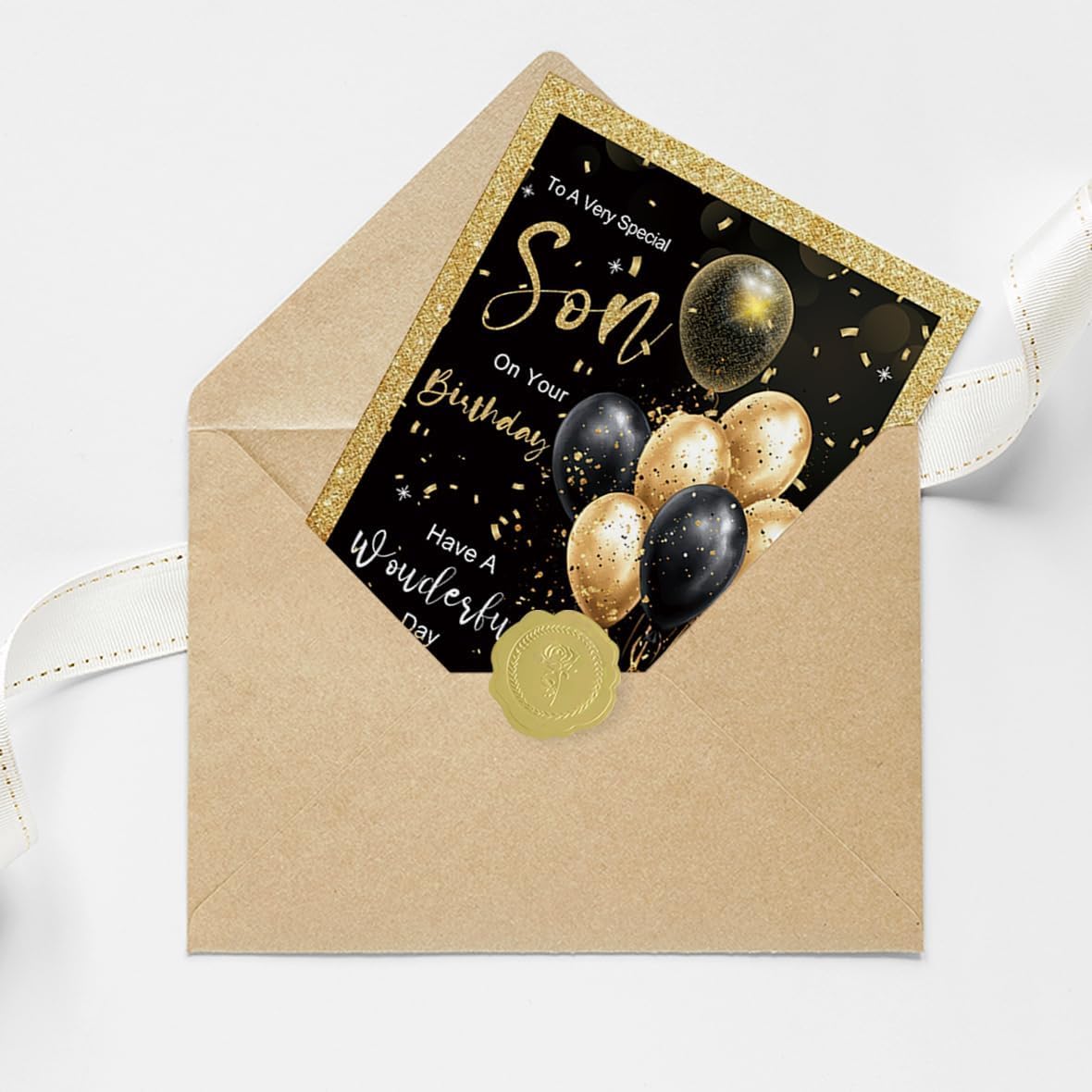 Thumbnail 5 de Generic Son Birthday Card, 8 x 5.3-Inch Black and Gold Balloon Design